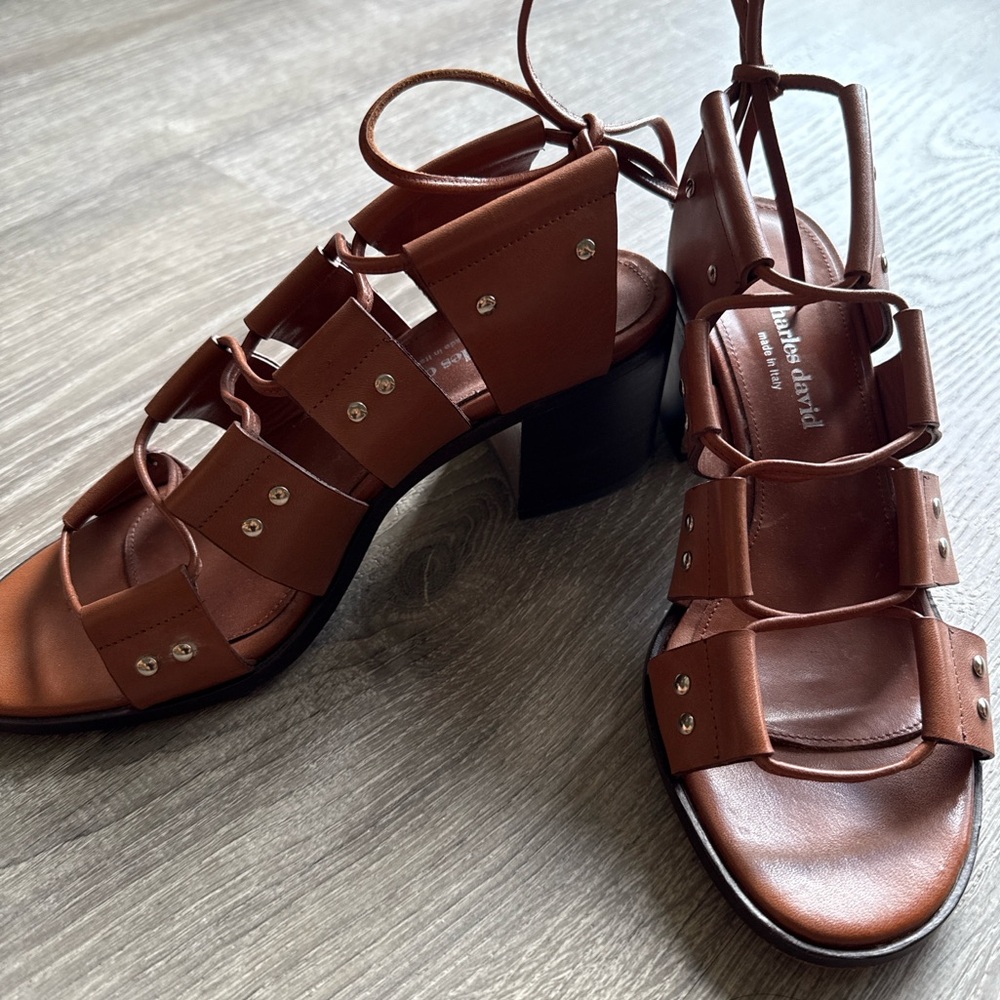 Charles David Made in Italy Leather Block Heel Sandals – Size 7
